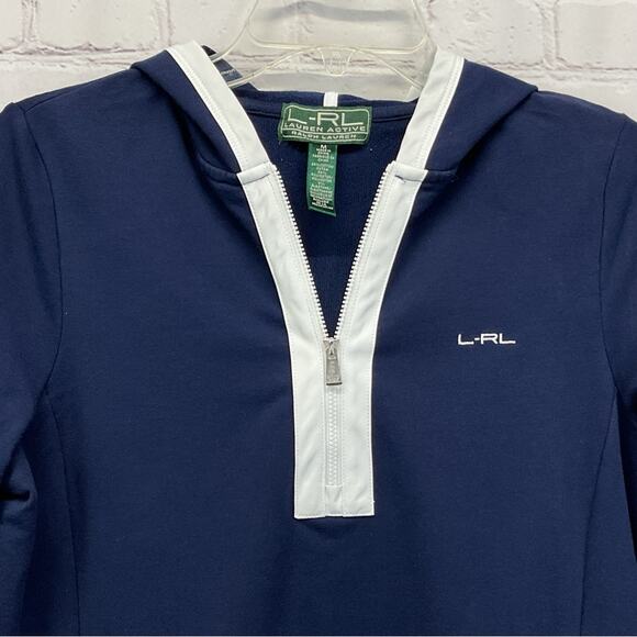 Lauren Ralph Lauren 1/4-Zip Pullover Women's Size M Navy w/White Trim Athleisure - Picture 3 of 8